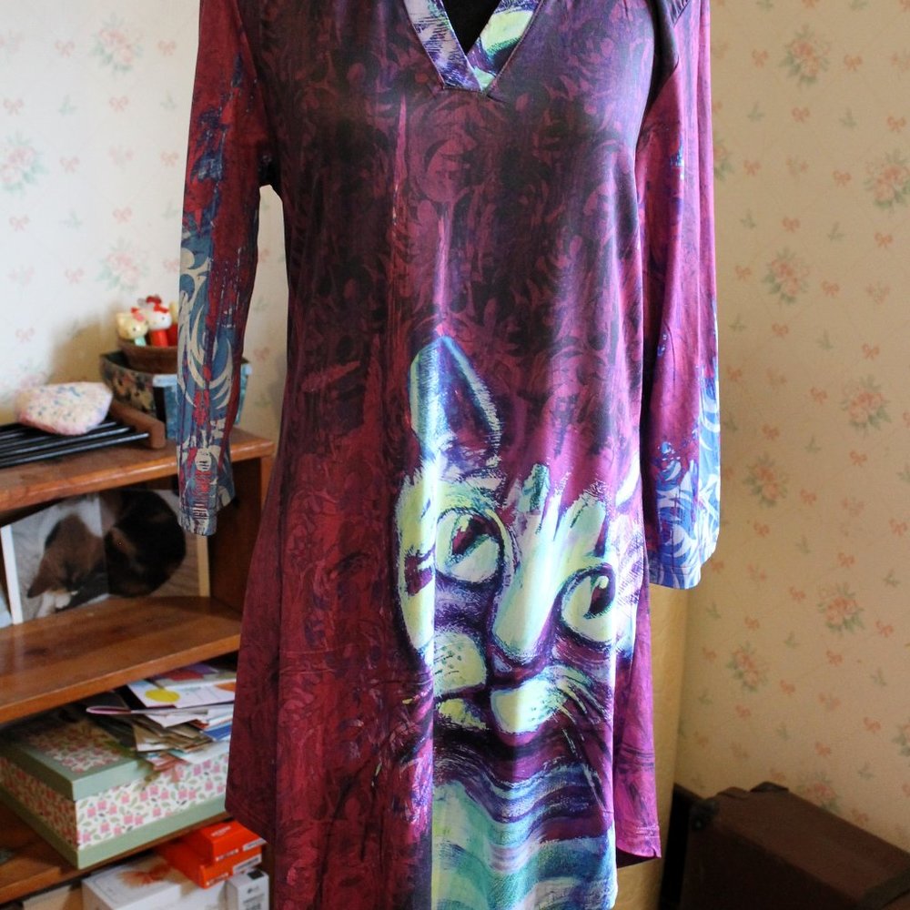 Simply Aster Abstract Cat Lady Dress Small NWOT - Picture 2 of 9